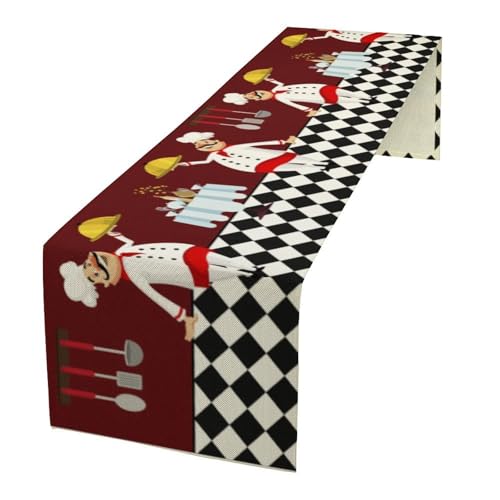 Chef Table Runner,Cartoon Cute Fat Chef Cooking Theme Table Cloth for Home Kitchen Dining Party Indoor Outdoor Decoration 13x36 Inch - color: Kitchen-1, size: 13x36in