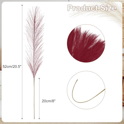 uxcell 50 Pcs Faux Pampas Grass 52cm/20.5" Artificial Fake Dried Pampas Grass Decor with Stem for Floor Vase Filler, Wedding Decoration, Home Decoration, Wine Red - color: Wine Red