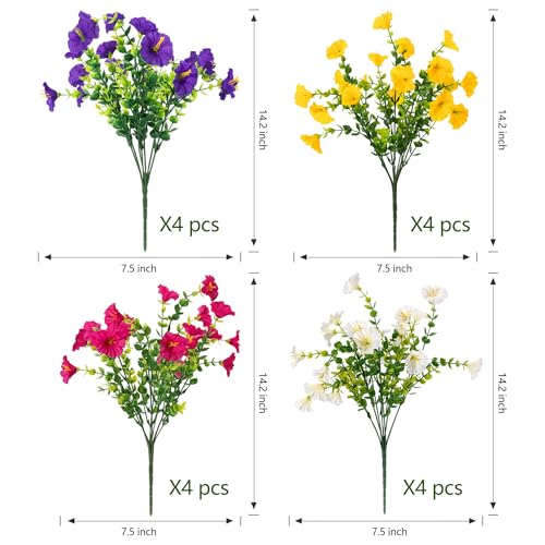 16 Bundles Artificial Flowers for Outdoor Spring Summer Decoration,Realistic Fake Silk Flowers Colorful Morning Glory UV Resistant Faux Plants for Front Door Porch Patio Planter Yard (Multi-Color) - color: Multi-color