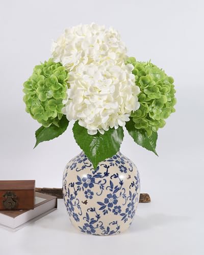 DuHouse 4Pcs Large Hydrangea Artificial Flowers,20 inch Latex Real Touch Hydrangeas for Home Wedding Bouquets Centerpieces Party Living Room Decoration(2Pcs Green+2Pcs White) - color: 2pcs Green+2pcs White, size: 4pcs
