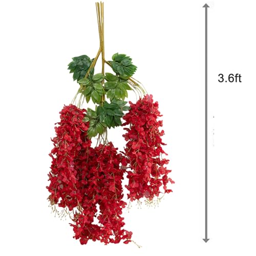 24pcs Wisteria Hanging Flowers,3.6 FT Fake Wisteria,Artificial Wisteria Hanging Flowers Wisteria Garland Arch Silk String for Wedding Garden Party Outdoor Home Wall Decoration (24pcs red)