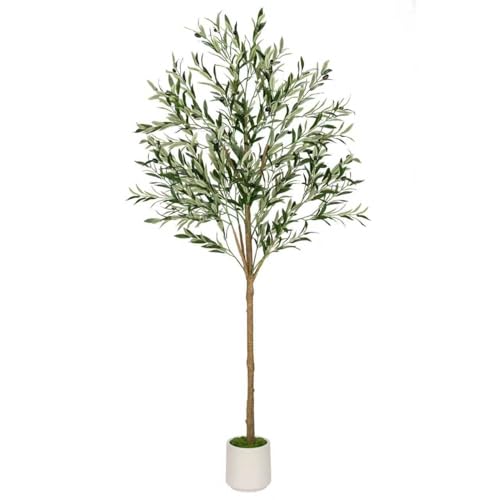 Artificial Olive Tree - Tall Indoor Faux Olive Tree with Planter & Basket, Realistc Fake Olive Tree with Fruits for Home Office Decor Living Roomi (6ft) - size: 6ft 1in