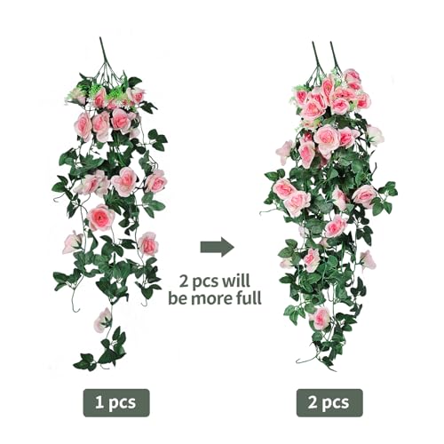 RECUTMS 4PCS Artificial Hanging Rose Flower Plants, 37Inch Light Pink Fake Silk Floral Ivy Garlands for Outdoors Home Room Garden Wedding Arch Bridal Shower Valentine's Mother's Day Indoor Party Decor - color: Light Pink, size: 4pcs