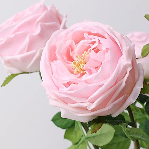 UKELER Pink Austin Roses Wedding Bouquet 4 Pcs Real Touch Latex Artificial Flowers for Home Decor Flower Arrangement Wedding Centerpieces - color: Pink