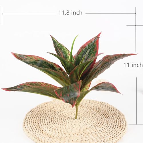CATTREE Artificial Outdoor Plants, Fake Agave Shrubs Faux Grass Plastic Leaves Greenery Bushes Plant for Home Decor Garden Wedding Party Decorations Indoor Yard UV Resistant Planter Filler Red 4 Pack - color: Agave Grass - Red 4 Pcs