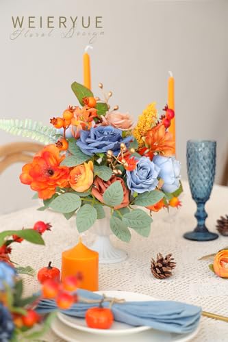 Artificial Flower Box Set Silk Fake Flowers DIY Center Cake Decoration Wedding Bouquet Corsage Home Decor Outdoor Decor Gift (Passionate Burnt Orange) - color: Passionate Burnt Orange