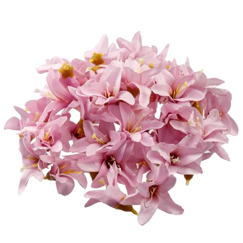 50 PCS Purple Artificial Flower Heads Lily Flowers Bulk Silk Flowers Fake Mini Lilies Flower Heads for Crafts Wedding Home Decoration