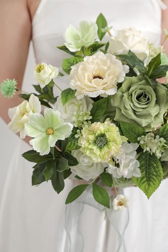 Artificial Flowers Roses Fake Flowers with Stems Green Artificial Flowers for DIY Bridal Bouquets Faux Flowers Centerpieces for Table Home Decor - color: Green