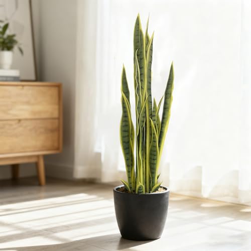 3FT-2PCS Artificial Snake Plant, 32 PVC Lifelike Leaves, 35in Faux Sansevieria for Indoor Home & Garden Decor, Potted Mother-in-Law's Tongue Plants, Yellow - color: Yellow