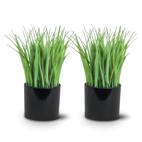 2 Pack Fake Plants Indoors Potted Wheat Grass Faxu Plants for Desk Table Shelf Decor, Artificial Plants Greenery Indoor for Bathroom Office Kitchen Living Room Home Decoration