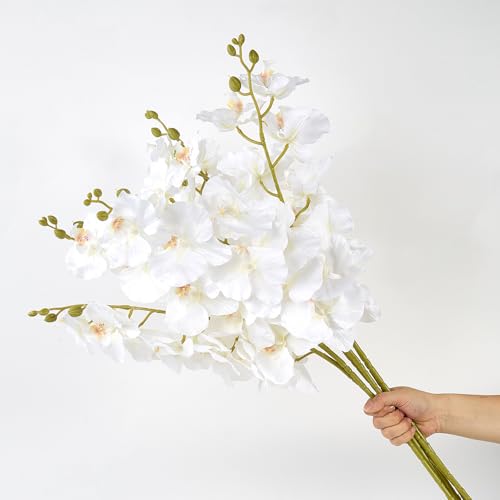 6 Pcs Artificial Orchid Stems 33.5" Tall 9 Large Petals Fake White Phalaenopsis Flower Arrangements for Home Wedding Living Room Table Centerpiece Office Table Decor White - color: White（6pcs）