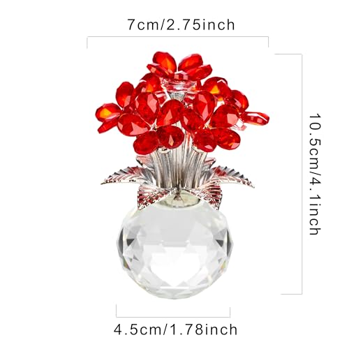 Crystal Red Flower Decoration Glass Flowers Mother's Day Birthday Gifts for Women Girl Wife Girlfriend Daughter Ornament Bouquet Collectible for Valentine's Day Wedding (Red Flower 02) - color: Red