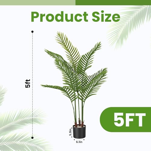 Artificial Palm Trees, 5FT Tall Faux Tree for Indoor and Outdoor, Artificial Plants with Basic Planter, Suitable for Home, Bathroom, Porch Outside Patio Decor - size: 5ft