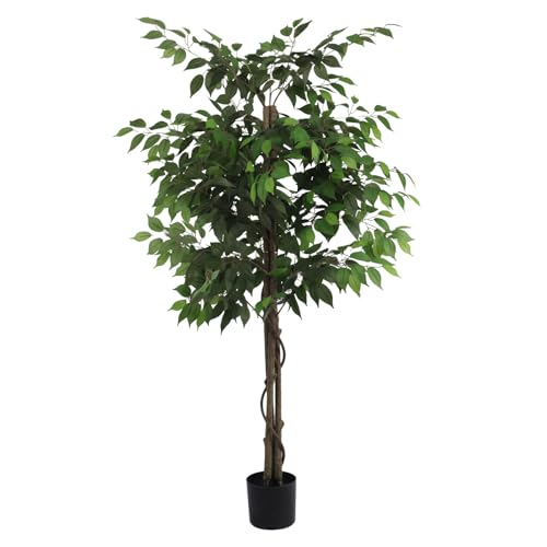 E&K 6FT Artificial Ficus Tree with Plastic Nursery Pot, Silk Faux Ficus Tree Artificial Plant for Home Office Garden Indoor Outdoor Decor (1 Pack) - color: Ficus Tree, size: 6ft