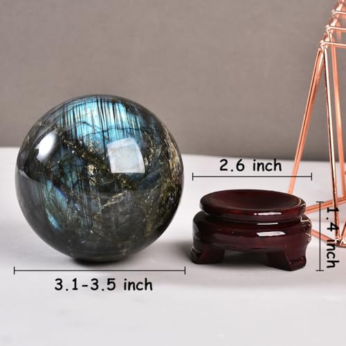 Labradorite Crystal Ball with Stand Large Crystals Sphere Decorative Ball Meditation Witchcraft Home Decor 80-90mm/3.1-3.5" - color: Labradorite, size: 3.1 - 3.5 inches