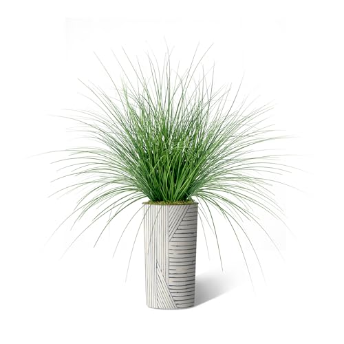 Artificial Tree in Geometric Pattern Planter, Fake Onion Grass Silk Tree for Indoor and Outdoor Home Decoration - 55" Overall Tall (Plant Pot Plus Tree) - style: Onion Grass