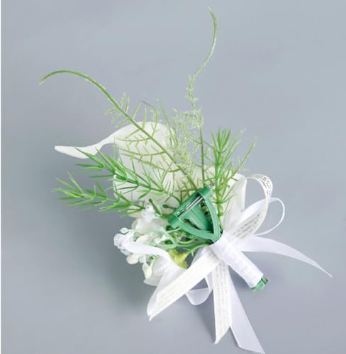 Artificial Calla Lily Wedding Boutonniere Groom and Groomsmen Buttonholes Flower with Pins Prom Party Suit Decoration Anniversary Accessories for Man (White,8) - color: White