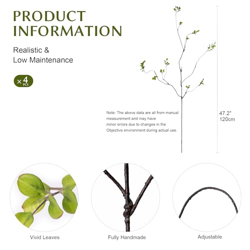 Ttranewsoo 4 Pcs Fall Stems Artificial Ficus Branches, Faux Eucalyptus Stems Fall Decor, Fake Leaves Fall Decorations for Home, Autumn Table Decor Fall Branches for Vase 47.2 Inch,Green - color: Green4
