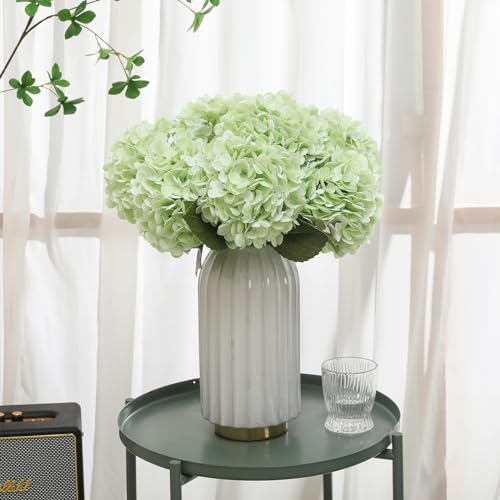 Nubry 22.5In Green Hydrangea Artificial Flowers, 4Pcs Latex Faux Real Touch Large Hydrangea Flowers with Long Stems & Leaves for Home Office Decor Wedding Party Arrangements(Light Green) - color: Light Green, size: 4 Pcs