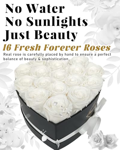 Changshunqi 16 Flowers Forever Preserved Roses in Box, Preserved Flowers Womens Birthday Gifts for Women Mothers White Rose Gift for Her Romantic Eternal Rose for Women Mom Friends - color: Pure White