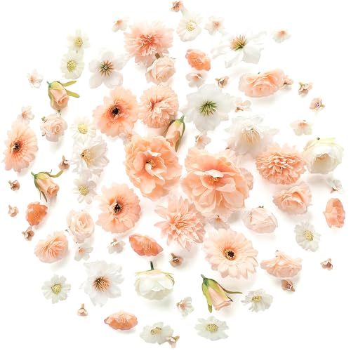Floroom Mini Artificial Flower Heads Apricot Peach & Soft Cream Fake Peony Daisy Rose Multicolor Small Faux Silk Flower Heads for Cake Craft Garland Wedding Party Graduation Cap DIY Home Decoration - color: Soft Cream