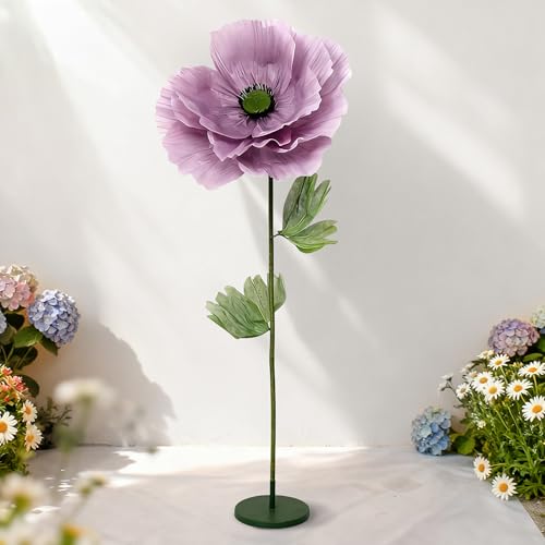 Standing Corn Poppy, Giant 5.58ft Life-Size Faux Blooms with Flexible Stem Metal Base Oversized Wedding Arch Decor,Garden Window Display(Dark Pink,1) - color: Dark Pink