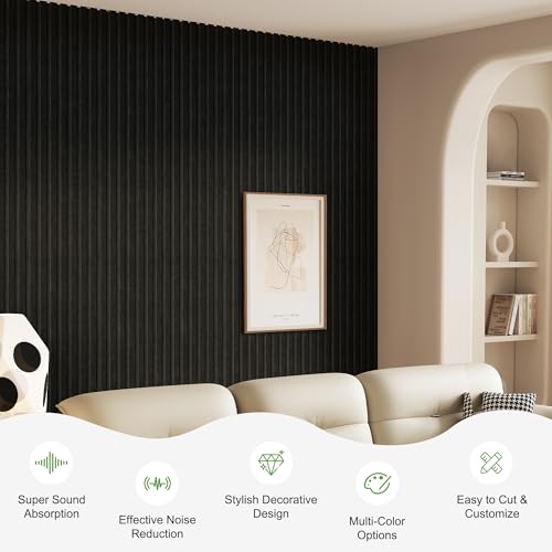 2 Pack Wood Panels for Wall, 48" x 24" Wood Slat Acoustic Panels, Acoustic Wall Panels for Interior Wall Decor, Sound Absorbing Wall Panels for Noise Reduction and Decoration, Obsidian Black - color: Obsidian Black, size: 2PCS-48" x 24"
