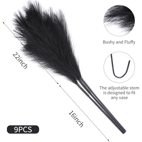 Wertuirk 9 Stems Black Pampas Grass - 38 Inch Tall Faux Pompous Grass Decor, Long Artificial Pompas Floral for Gothic Room Decoration, Wedding Flower Arrangement, Halloween and Home Decor (Black) - color: Black