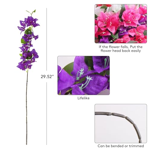 HCTCPALS Artificial Flowers for Outdoors 10 Pcs Bougainvillea Plant Realistic Silk Fake Flowers for UV Resistant Faux Plants Outdoor Indoor Outside Front Porch Hanging Planter Decoration-30” Purple - color: Bougainvillea Purple