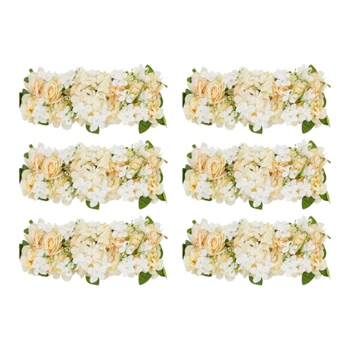 Wedding Arch Artificial Flowers Panels, 6pcs Silk Rose Floral Wall Backdrop, 13.8 x 13.8in Artificial Flowers Garland for Wedding Party Table Decoration, White (Champagne Color, 6 Pcs) - color: Champagne Color, size: 6 Pcs