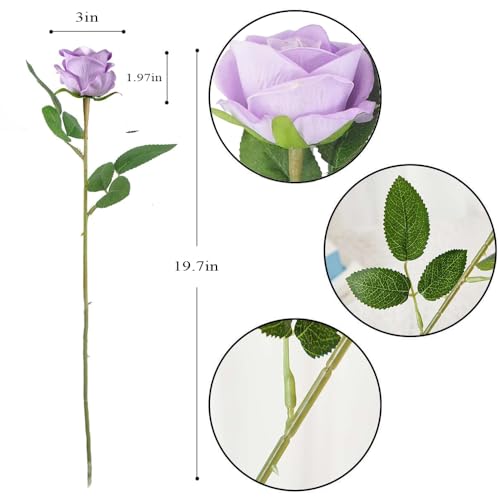Jasion 12PCS Artificial Roses Realistic Velvet Silk Flowers Long Stem Faux Flowers Bouquet for Wedding Home Party Table Centerpieces Decorations (Light Purple) - color: 12pcs Light Purple