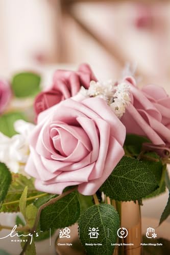 Ling's moment Artificial Roses, Cinnamon Rose & Shabby Pink, 3 Inch 25 Pcs | Foam Material, With Stems, DIY Floral, Wedding Bouquet/Centerpieces, Party/Room/Garden Decor - color: Pk- Cinnamon Rose & Shabby Pink, size: 25Pcs