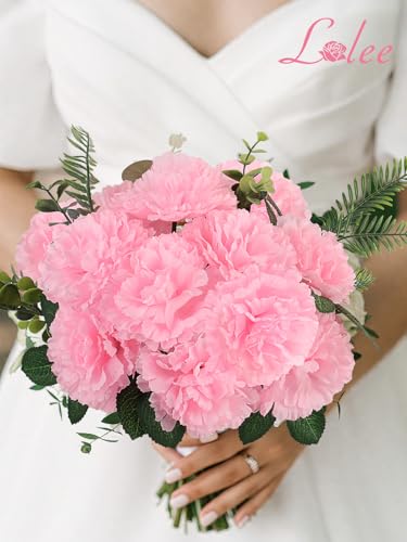108pcs Carnation Head Flowers with Stem, Pink Artificial Flowers Carnations, 3.5" Silk Carnation Fake Flower for Funeral Arrangements Wedding Bouquets Centerpieces Cemetery Wreaths Grad Party Decor - color: Pink