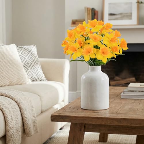 GnFlus 3 Bundles Daffodils Artificial Flowers, 15" Faux Daffodils with 21 Flower Heads, Real Touch Fake Spring Flower Yellow Decorative Flowers Bouquet for Home Wedding Centerpieces Vases Arrangement - color: Yellow, size: 3 Bundles-15 Inch