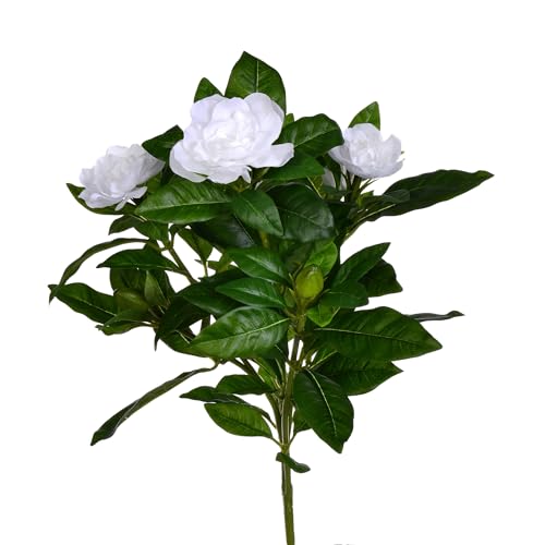 Vickerman 14.5'' Artificial White Polyester Gardenia Flower Bush - Realistic with 93 Dark Green Leaves, 3 Blooms, 3 New Growth Buds - Indoor Use Recommended - color: White