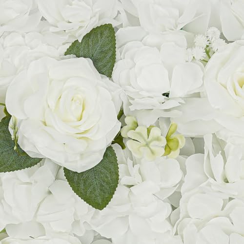 12-Pack Flower Wall Backdrop, 15"x15" Artificial Rose Floral Panels, 3D Silk Hydrangea Flowers Panels for Spring Wedding Photo Photography Backdrop Event Party Decoration (White) - color: White