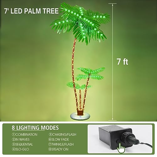OUSHENG Lighted Palm Tree Bar Outdoor Christmas Decorations Decor, Light Up LED Artificial Fake Faux Trees Lights for Outside Patio Yard Pool Porch Deck Party Tropical, 7FT - size: 7ft