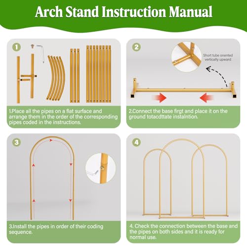 Metal Arch Backdrop Stand Wedding Arch frame Set of 2 (7.2FT,6FT) Gold Balloon Backdrop Arch Stand for Wedding Ceremony Birthday Party Baby Shower Graduation Ceremony Decoration - size: 7.2FT,6FT