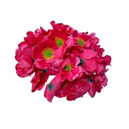 Rikyo 100 pcs Artificial Silk Poppy Anemone Flower Heads Autumn Fake Poppy Flower,Vase Fillers,Corsages for Wedding Decor,Nursery Wall,Archway Decor Wreath Garland Cake Ornaments (Red) - color: Red