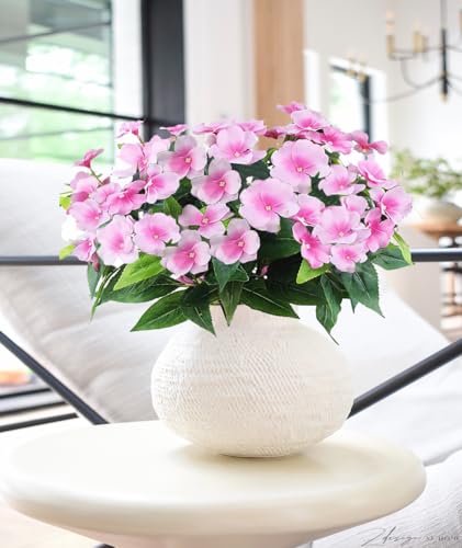 FERIAL Artificial Impatiens Bouquet Faux Impatiens Bushes Pink for Patio Lawn Garden Wedding Photo Outdoors Pot Hanging Basket Porch Decoration… - color: Pink