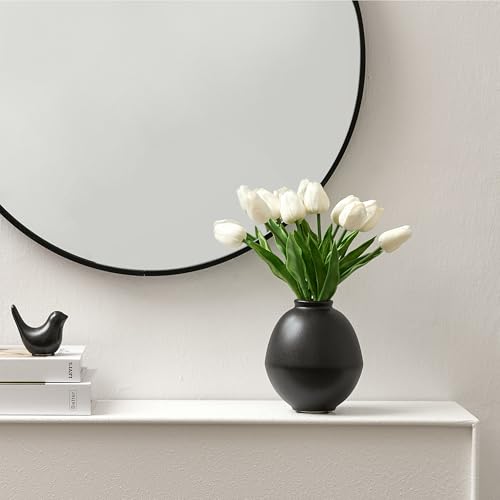 Ceramic Flower Vase, 5.8 Inch Cute Nordic Minimalist Vase Home Decor, Modern Aesthetic Farmhouse Decorative for Bouquet Pampas Grass Dried Fresh Flowers, Living Room, Table, Shelf, Fireplace - color: Metallic Black- 5.75"