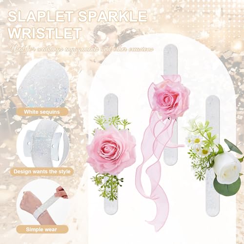 18 Pieces Corsage Wristlet Bracelets Slap Corsage Band Floral Slaplets Wedding Bracelets DIY Wrist Accessories Bridesmaid Bridal Shower Prom Party Supplies Homecoming(White) - color: White