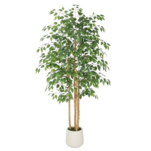 Nafresh 6ft Ficus Tree Artificial with Multi-Real Wood Trunks & White Planter, 72in Realistic Texture Potted Faux Ficus Tree, Fake Trees Indoor for Home Office Living Room Bedroom Porch Decor - size: White Planter - 5.99FT