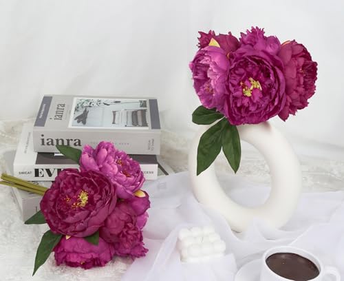 Hot Pink Peonies Silk Flowers 2 Bouquets Fake Peonies 14 Heads Faux Peony Flowers with Stems for Wedding Decoration Bride Bouquet Faux Flowers Crafts Floral Arrangement (Hot Pink) - color: Hot Pink