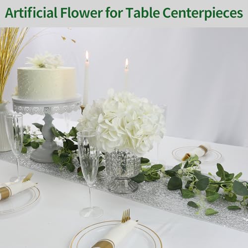 White Hydrangea Artificial Flowers Bulk with Stems 64 Pcs | Faux Silk Hydrangeas Flower Heads with Stems for Wedding Arch Table Centerpieces Home Garden Baby Shower Party Decoration - color: White