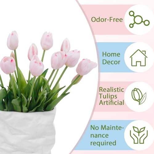 15 Pcs Light Pink Artificial Tulips Fake Flowers, Premium Latex Lifelike Texture, UV Resistant Waterproof Faux Tulip Bouquets with Snap-on Petals for Outdoor, Home, Wedding Decor - color: Light Pink