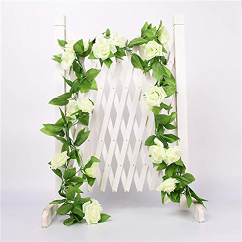canjoyn 2 Pack 4.2 Feet/Piece Artificial Flower Vine Rattan Hanging Silk Rose Garland for Wedding Venue Backdrops Flower Walls Photo Background Bridal Showers, Baby Showers, and Event Decor (White) - color: White