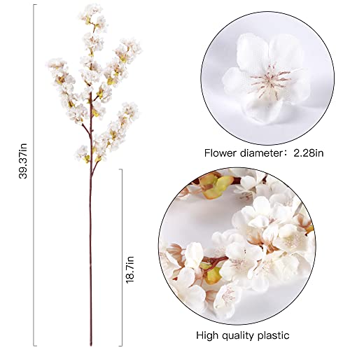 Sggvecsy Artificial Cherry Blossom Branches Faux Cherry Flowers 39 Inch Peach Branches Silk Tall Stems for Home Wedding Table Vase Decor (4 Pcs, Ivory) - color: Ivory, size: 4 Pcs