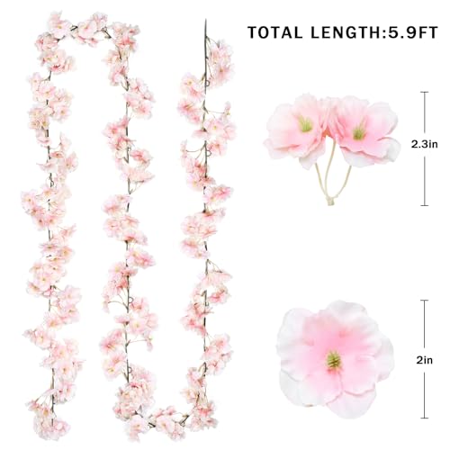 2 Packs Cherry Blossom Garland Pink Flowers Garland Hanging Silk Flowers Garland Hanging Sakura Flower Vines for Home Wedding Party Arch Office Garden Sakura Spring Decor (Cherry Pink) - color: Cherry Pink, size: 2PCS