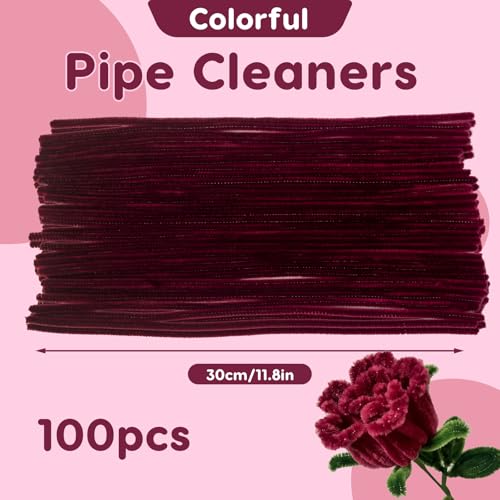 100 Pcs Solid Color Pipe Cleaners, 12 Inch 6mm Single Color Chenille Stems, Fuzzy Flexible Craft Pipe Cleaners, Bulk Art DIY Supplies , Flower Making, Holiday Decor & Handmade Projects(Reddish Brown) - color: Reddish Brown